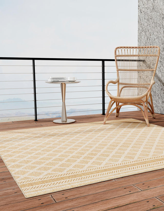 Natural 7' 10 x 7' 10 Outdoor Trellis Square Area Rug Weather Resistant for Patio, Deck, Terrace, Balcony, Porch Geometric Design Water Safe Outside Carpet for Sale at Rug Engine