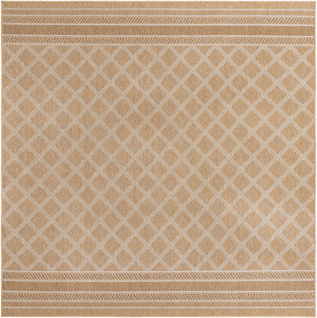 Natural 7' 10 x 7' 10 Outdoor Trellis Square Area Rug Weather Resistant for Patio, Deck, Terrace, Balcony, Porch Geometric Design Water Safe Outside Carpet for Sale at Rug Engine