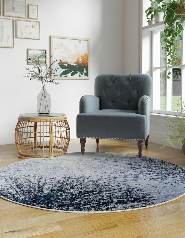 Blue and Gray 5' 3 x 5' 3 Tucson Round Area Rug 100% Polyester Unique Modern Carpet for Dining Rooms, Living Room, Bedrooms, Office Space for Sale at Rug Engine