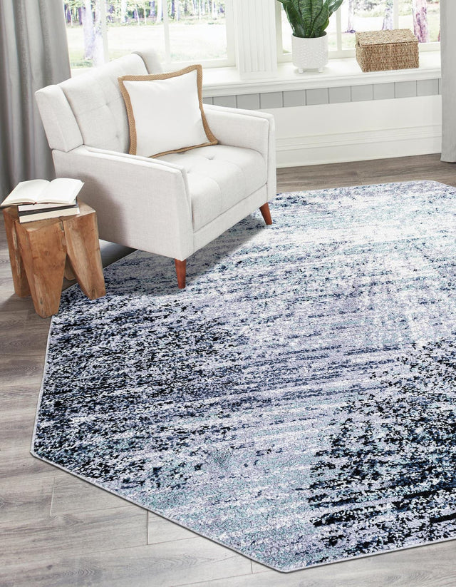 Blue and Gray 7' 1 x 7' 1 Tucson Octagon Area Rug 100% Polyester Unique Modern Carpet for Dining Rooms, Living Room, Bedrooms, Office Space for Sale at Rug Engine