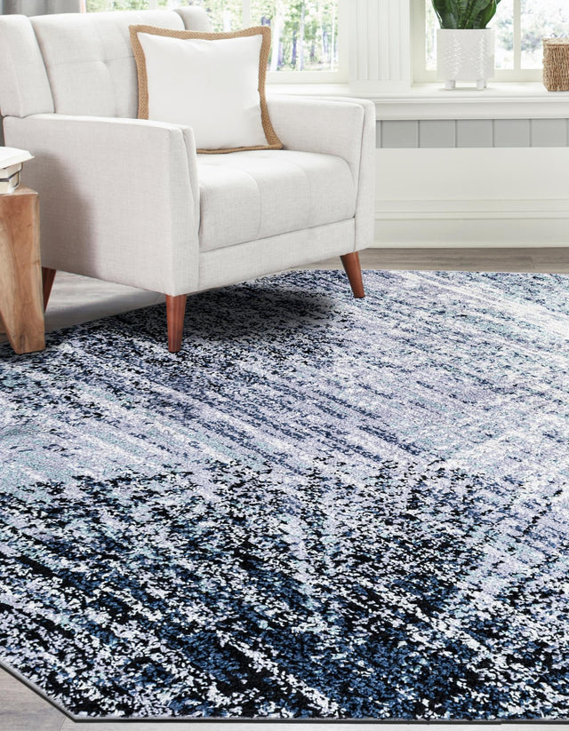 Blue and Gray 7' 1 x 7' 1 Tucson Octagon Area Rug 100% Polyester Unique Modern Carpet for Dining Rooms, Living Room, Bedrooms, Office Space for Sale at Rug Engine