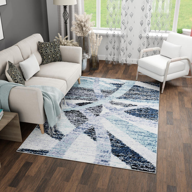 Gray and Ivory 5' 3 x 8' Tucson Rectangle Area Rug 100% Polyester Unique Modern Carpet for Dining Rooms, Living Room, Bedrooms, Office Space for Sale at Rug Engine