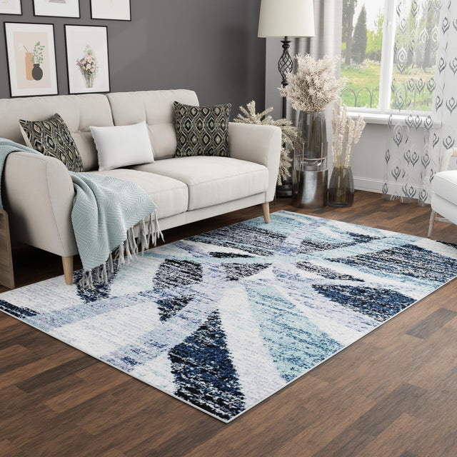 Gray and Ivory 5' 3 x 8' Tucson Rectangle Area Rug 100% Polyester Unique Modern Carpet for Dining Rooms, Living Room, Bedrooms, Office Space for Sale at Rug Engine