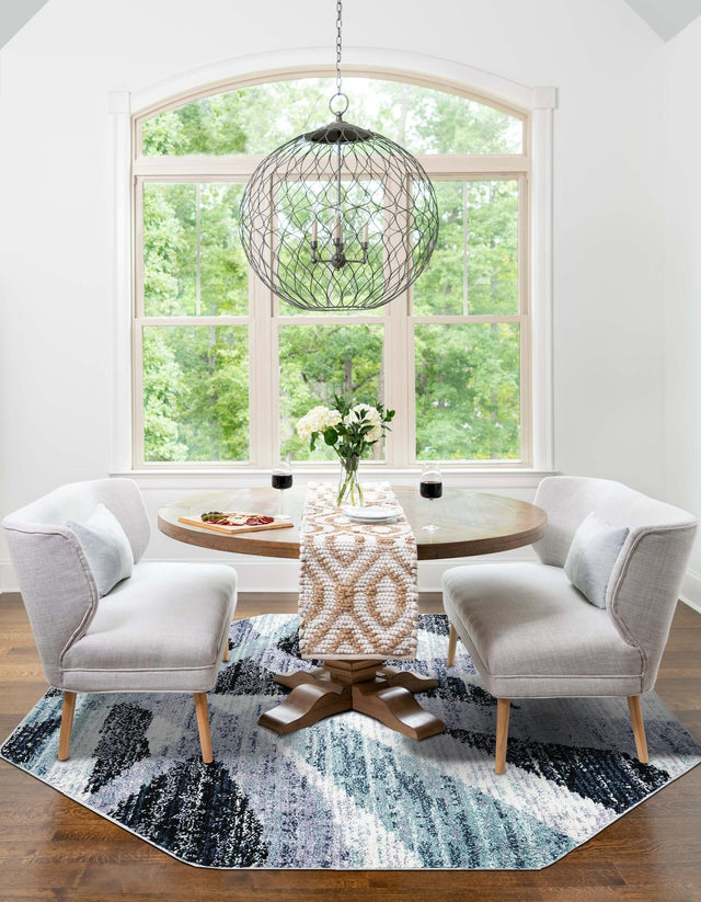 Gray and Ivory 7' 1 x 7' 1 Tucson Octagon Area Rug 100% Polyester Unique Modern Carpet for Dining Rooms, Living Room, Bedrooms, Office Space for Sale at Rug Engine