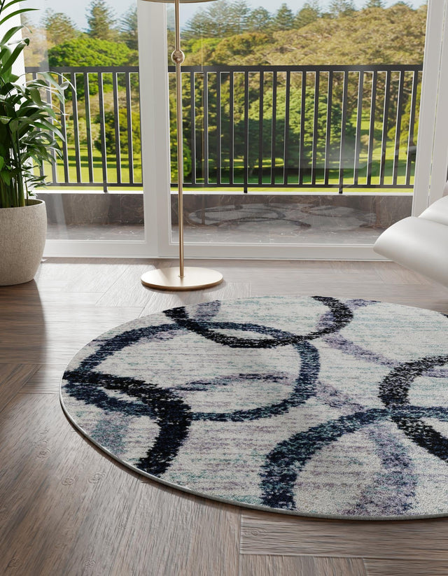 Ivory 5' 3 x 5' 3 Tucson Round Area Rug 100% Polyester Unique Modern Carpet for Dining Rooms, Living Room, Bedrooms, Office Space for Sale at Rug Engine