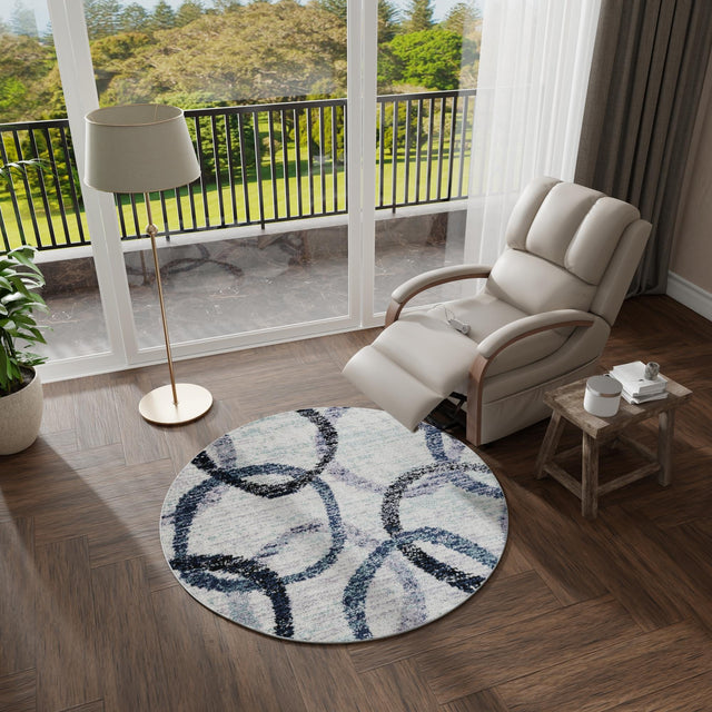 Ivory 3' 1 x 3' 1 Tucson Round Area Rug 100% Polyester Unique Modern Carpet for Dining Rooms, Living Room, Bedrooms, Office Space for Sale at Rug Engine