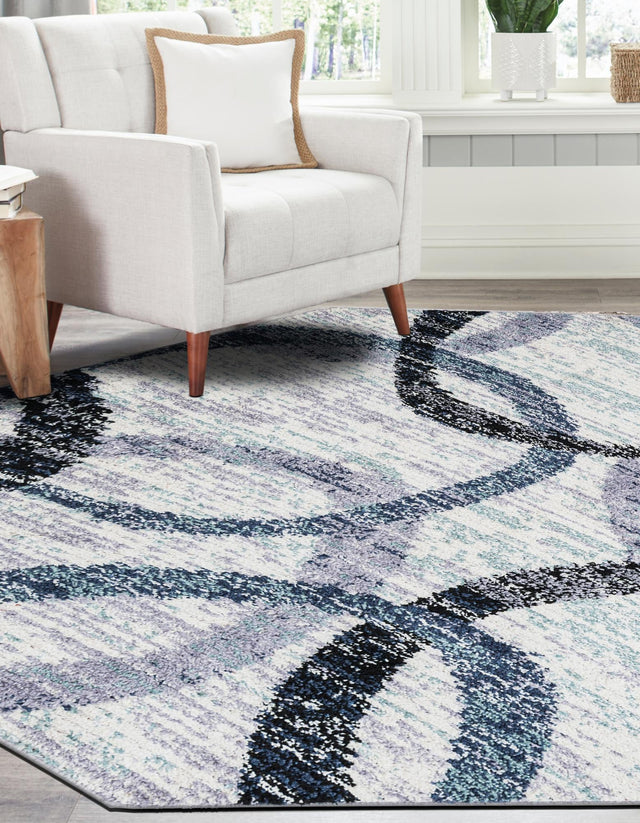Ivory 7' 1 x 7' 1 Tucson Octagon Area Rug 100% Polyester Unique Modern Carpet for Dining Rooms, Living Room, Bedrooms, Office Space for Sale at Rug Engine