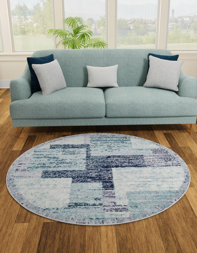 Blue and Gray 3' 1 x 3' 1 Tucson Round Area Rug 100% Polyester Unique Modern Carpet for Dining Rooms, Living Room, Bedrooms, Office Space for Sale at Rug Engine