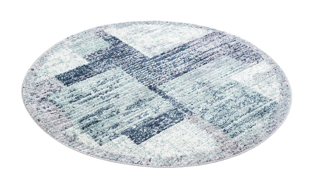 Blue and Gray 5' 3 x 5' 3 Tucson Round Area Rug 100% Polyester Unique Modern Carpet for Dining Rooms, Living Room, Bedrooms, Office Space for Sale at Rug Engine