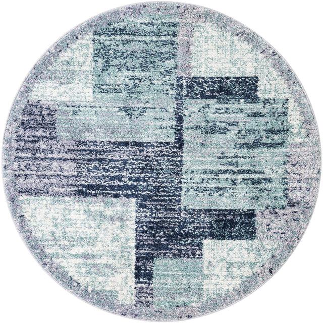 Blue and Gray 5' 3 x 5' 3 Tucson Round Area Rug 100% Polyester Unique Modern Carpet for Dining Rooms, Living Room, Bedrooms, Office Space for Sale at Rug Engine