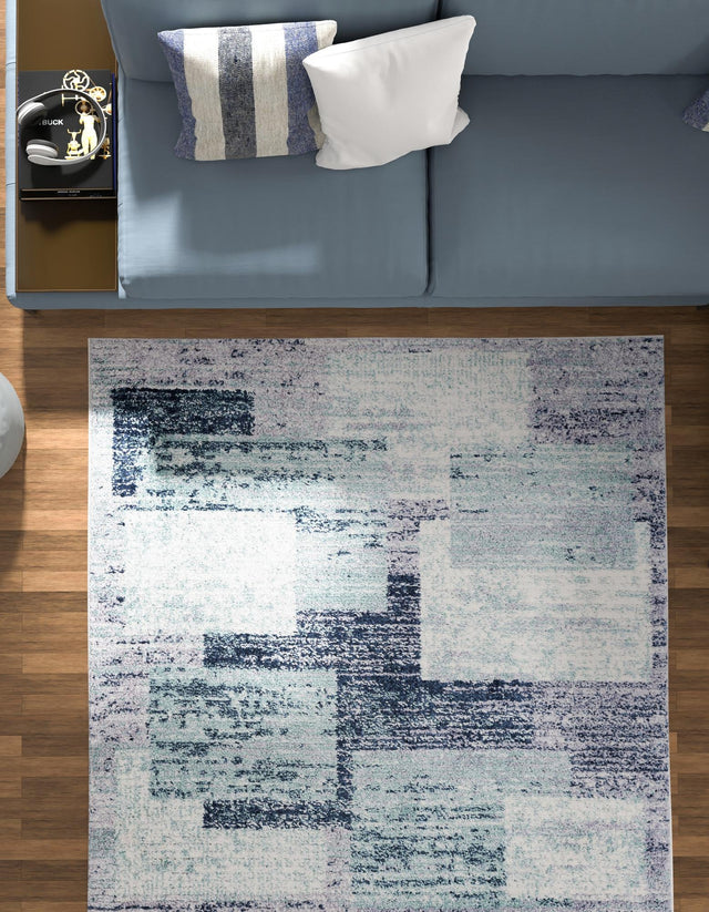 Blue and Gray 6' 1 x 6' 1 Tucson Square Area Rug 100% Polyester Unique Modern Carpet for Dining Rooms, Living Room, Bedrooms, Office Space for Sale at Rug Engine