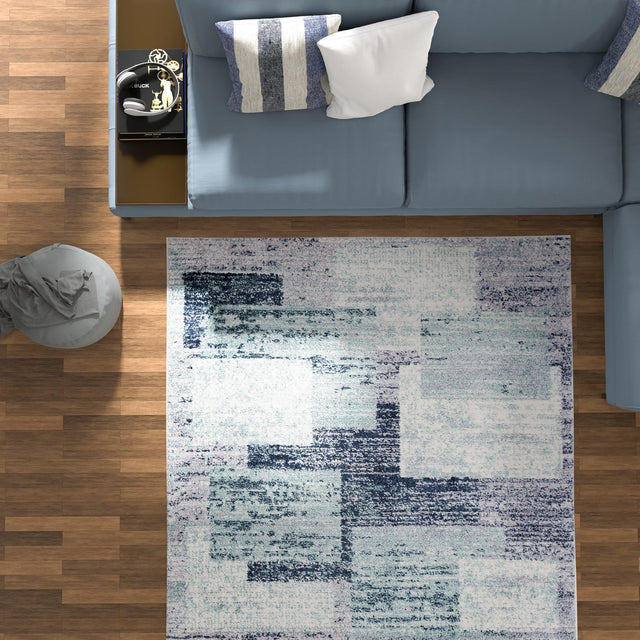 Blue and Gray 6' 1 x 6' 1 Tucson Square Area Rug 100% Polyester Unique Modern Carpet for Dining Rooms, Living Room, Bedrooms, Office Space for Sale at Rug Engine