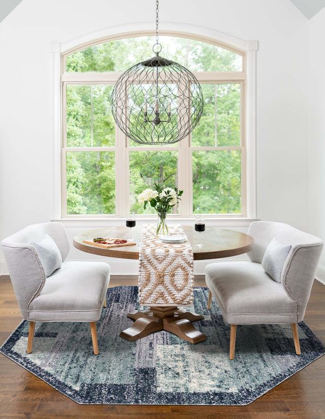 Blue and Gray 7' 1 x 7' 1 Tucson Octagon Area Rug 100% Polyester Unique Modern Carpet for Dining Rooms, Living Room, Bedrooms, Office Space for Sale at Rug Engine