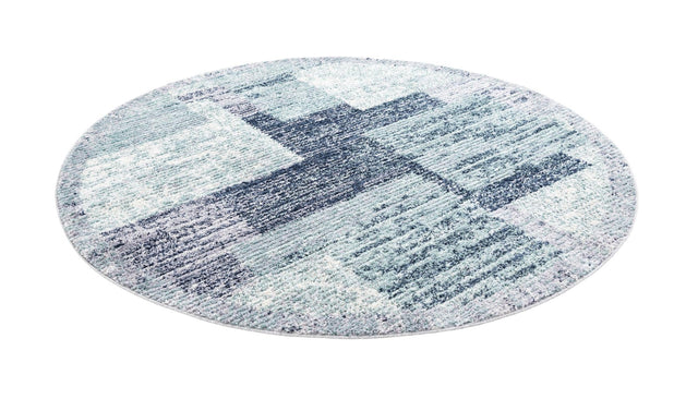 Blue and Gray 7' 10 x 7' 10 Tucson Round Area Rug 100% Polyester Unique Modern Carpet for Dining Rooms, Living Room, Bedrooms, Office Space for Sale at Rug Engine
