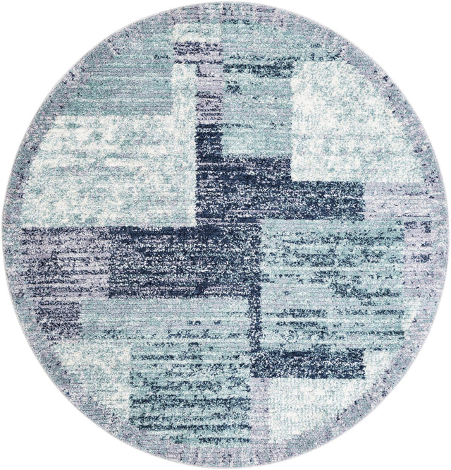 Blue and Gray 7' 10 x 7' 10 Tucson Round Area Rug 100% Polyester Unique Modern Carpet for Dining Rooms, Living Room, Bedrooms, Office Space for Sale at Rug Engine