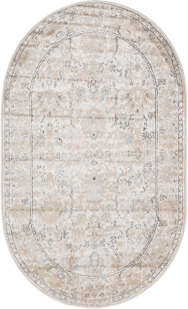 Ivory 3' 1 x 5' 3 Portland Oval Area Rug 85% Polypropylene & 15% Polyester Vintage Distressed Traditional Carpet for Home Decor for Sale at Rug Engine