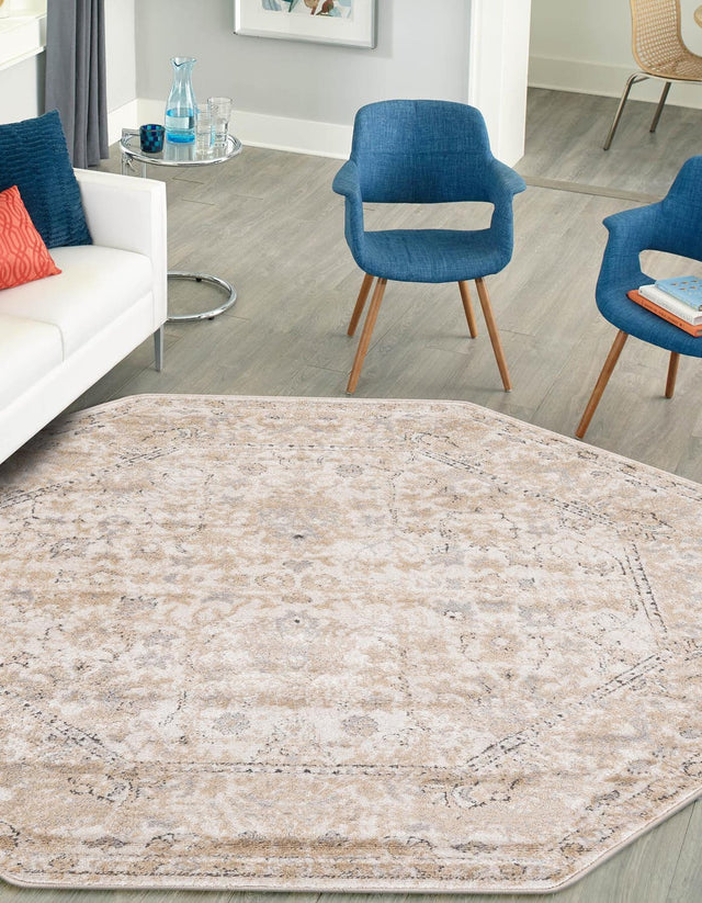 Ivory 5' 3 x 5' 3 Portland Octagon Area Rug 85% Polypropylene & 15% Polyester Vintage Distressed Traditional Carpet for Home Decor for Sale at Rug Engine