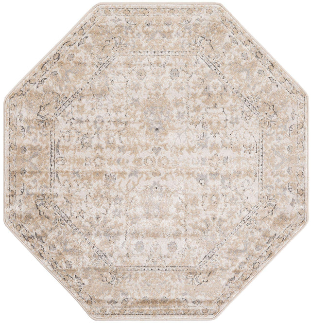 Ivory 5' 3 x 5' 3 Portland Octagon Area Rug 85% Polypropylene & 15% Polyester Vintage Distressed Traditional Carpet for Home Decor for Sale at Rug Engine