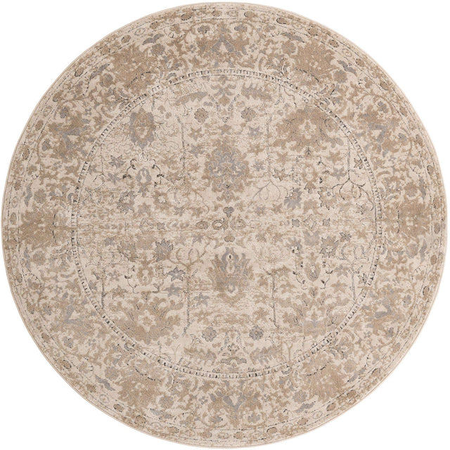 Ivory 7' 10 x 7' 10 Portland Round Area Rug 85% Polypropylene & 15% Polyester Vintage Distressed Traditional Carpet for Home Decor for Sale at Rug Engine
