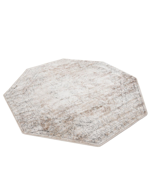 Ivory 5' 3 x 5' 3 Portland Octagon Area Rug 85% Polypropylene & 15% Polyester Vintage Distressed Traditional Carpet for Home Decor for Sale at Rug Engine