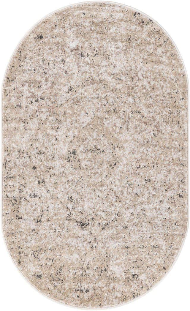 Beige 3' 1 x 5' 3 Portland Oval Area Rug 85% Polypropylene & 15% Polyester Vintage Distressed Traditional Carpet for Home Decor for Sale at Rug Engine