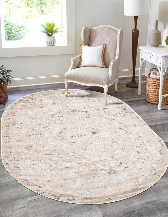 Beige 4' 1 x 6' 1 Portland Oval Area Rug 85% Polypropylene & 15% Polyester Vintage Distressed Traditional Carpet for Home Decor for Sale at Rug Engine