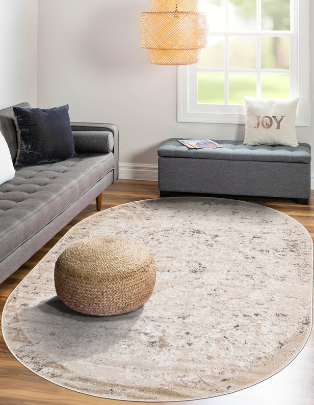 Beige 4' 1 x 6' 1 Portland Oval Area Rug 85% Polypropylene & 15% Polyester Vintage Distressed Traditional Carpet for Home Decor for Sale at Rug Engine