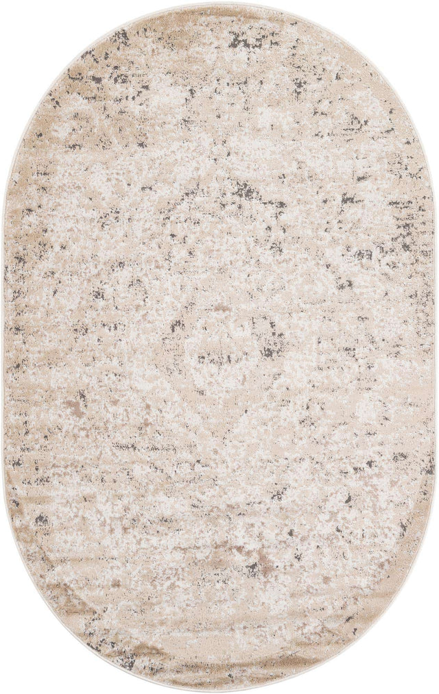 Beige 5' 3 x 8' Portland Oval Area Rug 85% Polypropylene & 15% Polyester Vintage Distressed Traditional Carpet for Home Decor for Sale at Rug Engine