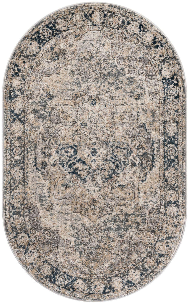 Gray 3' 1 x 5' 3 Portland Oval Area Rug 85% Polypropylene & 15% Polyester Vintage Distressed Traditional Carpet for Home Decor for Sale at Rug Engine