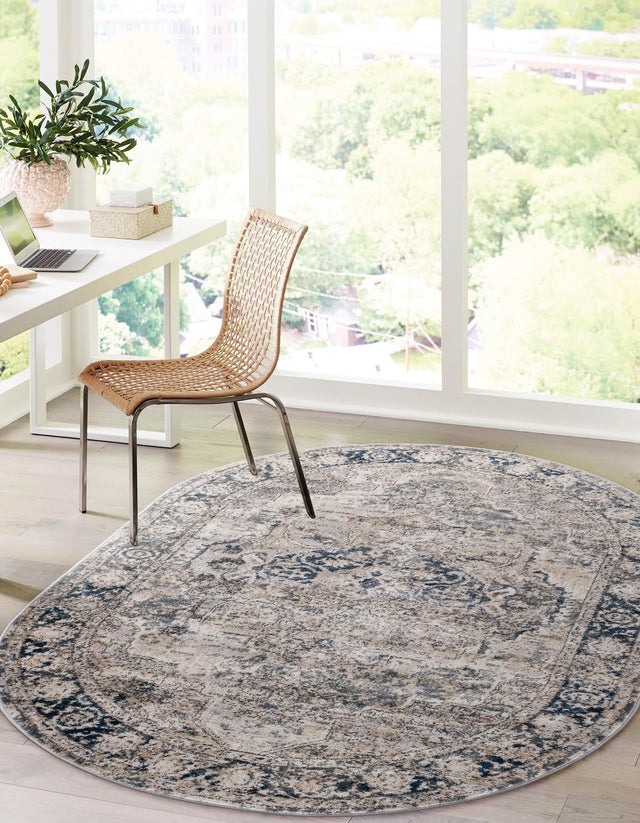 Gray 6' 1 x 9' Portland Oval Area Rug 85% Polypropylene & 15% Polyester Vintage Distressed Traditional Carpet for Home Decor for Sale at Rug Engine