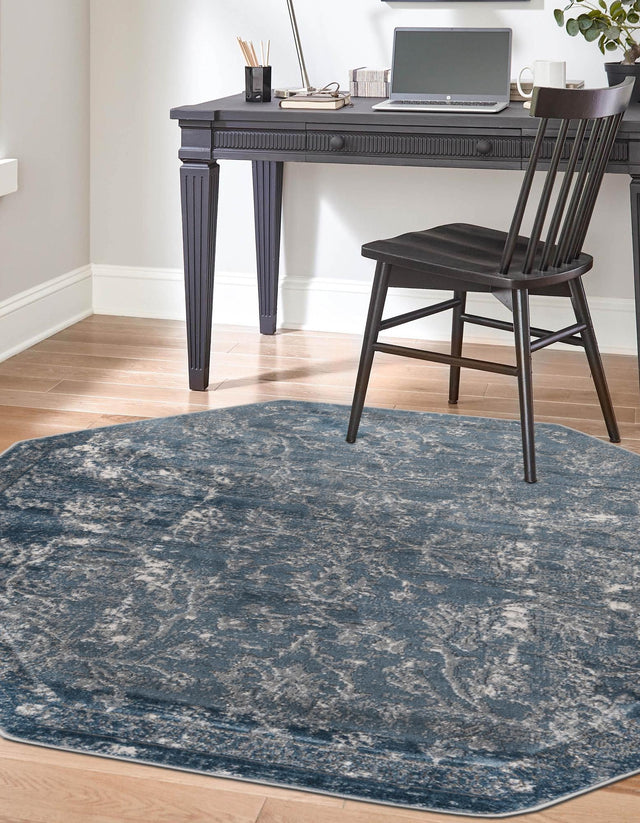 Blue 5' 3 x 5' 3 Portland Octagon Area Rug 85% Polypropylene & 15% Polyester Vintage Distressed Traditional Carpet for Home Decor for Sale at Rug Engine