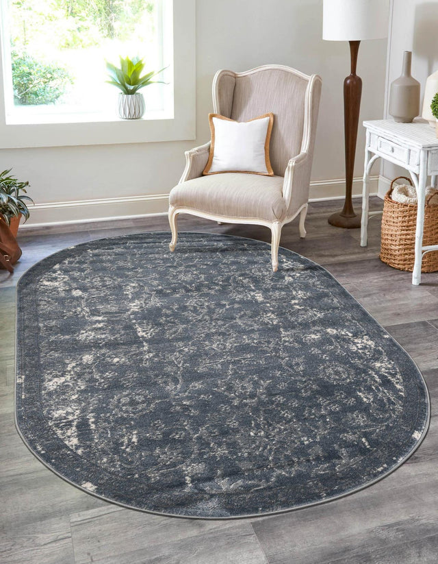 Blue 4' 1 x 6' 1 Portland Oval Area Rug 85% Polypropylene & 15% Polyester Vintage Distressed Traditional Carpet for Home Decor for Sale at Rug Engine