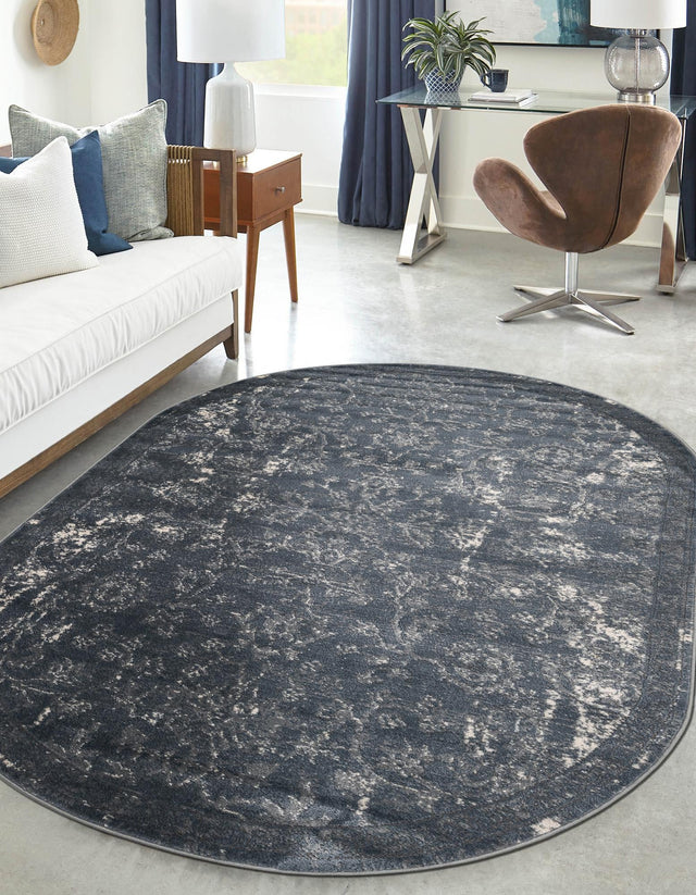 Blue 4' 1 x 6' 1 Portland Oval Area Rug 85% Polypropylene & 15% Polyester Vintage Distressed Traditional Carpet for Home Decor for Sale at Rug Engine