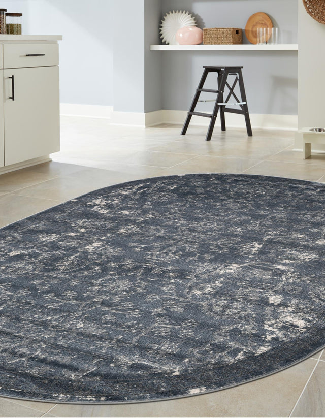 Blue 4' 1 x 6' 1 Portland Oval Area Rug 85% Polypropylene & 15% Polyester Vintage Distressed Traditional Carpet for Home Decor for Sale at Rug Engine