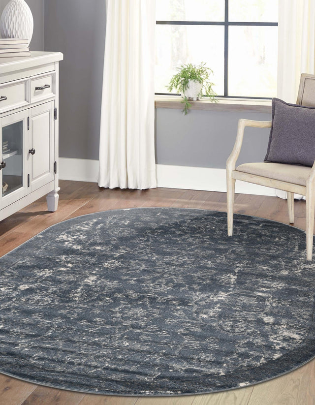 Blue 4' 1 x 6' 1 Portland Oval Area Rug 85% Polypropylene & 15% Polyester Vintage Distressed Traditional Carpet for Home Decor for Sale at Rug Engine