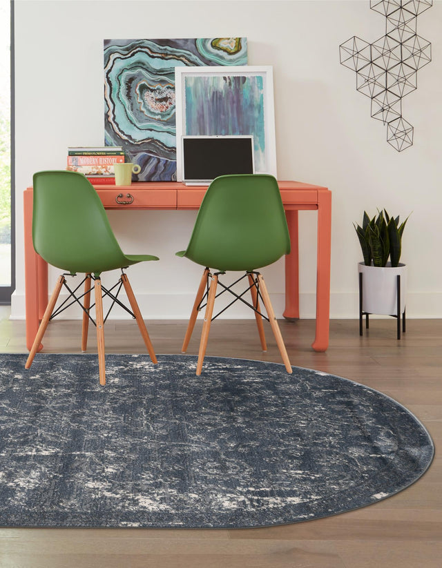 Blue 4' 1 x 6' 1 Portland Oval Area Rug 85% Polypropylene & 15% Polyester Vintage Distressed Traditional Carpet for Home Decor for Sale at Rug Engine