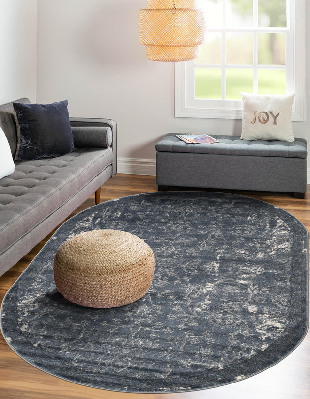 Blue 4' 1 x 6' 1 Portland Oval Area Rug 85% Polypropylene & 15% Polyester Vintage Distressed Traditional Carpet for Home Decor for Sale at Rug Engine