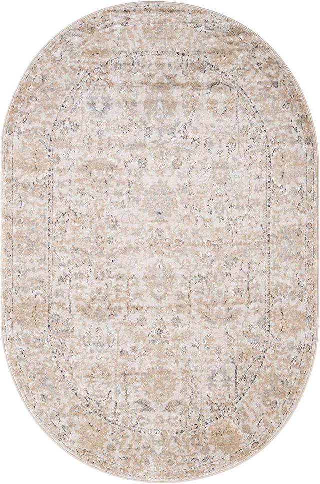 Ivory 6' 1 x 9' Portland Oval Area Rug 85% Polypropylene & 15% Polyester Vintage Distressed Traditional Carpet for Home Decor for Sale at Rug Engine