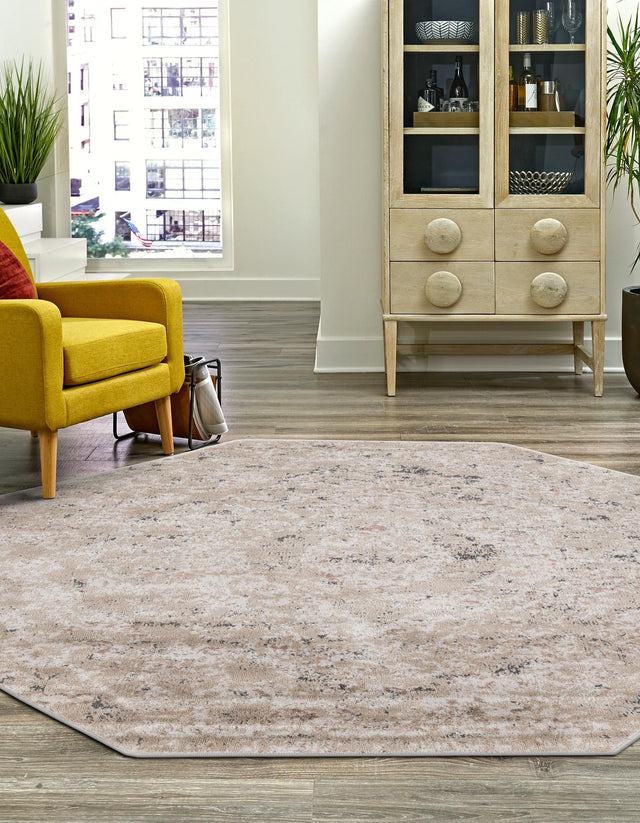 Beige 5' 3 x 5' 3 Portland Octagon Area Rug 85% Polypropylene & 15% Polyester Vintage Distressed Traditional Carpet for Home Decor for Sale at Rug Engine