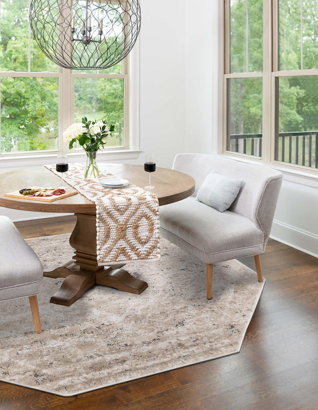 Beige 5' 3 x 5' 3 Portland Octagon Area Rug 85% Polypropylene & 15% Polyester Vintage Distressed Traditional Carpet for Home Decor for Sale at Rug Engine
