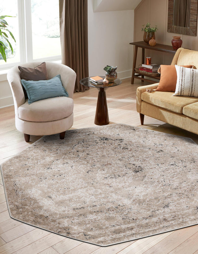 Beige 5' 3 x 5' 3 Portland Octagon Area Rug 85% Polypropylene & 15% Polyester Vintage Distressed Traditional Carpet for Home Decor for Sale at Rug Engine
