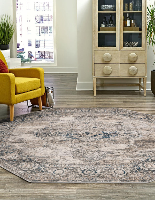 Gray 5' 3 x 5' 3 Portland Octagon Area Rug 85% Polypropylene & 15% Polyester Vintage Distressed Traditional Carpet for Home Decor for Sale at Rug Engine
