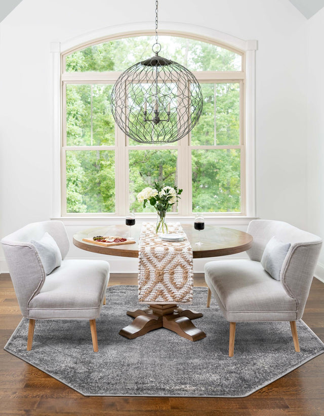 Gray 5' 3 x 5' 3 Portland Octagon Area Rug 85% Polypropylene & 15% Polyester Vintage Distressed Traditional Carpet for Home Decor for Sale at Rug Engine