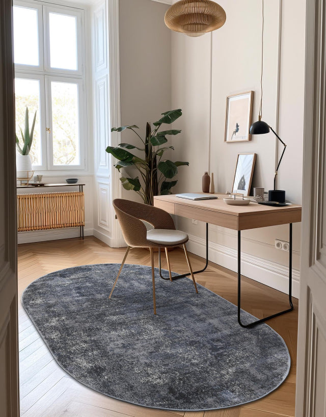Gray 5' 3 x 8' Portland Oval Area Rug 85% Polypropylene & 15% Polyester Vintage Distressed Traditional Carpet for Home Decor for Sale at Rug Engine