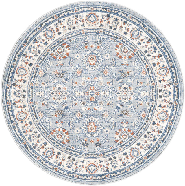 Aqua Blue 4' 1 x 4' 1 Charlotte Round Area Rug 100% Polypropylene With Jute Backing Traditional Classical Durable Carpet for Living Dining Office Rooms for Sale at Rug Engine