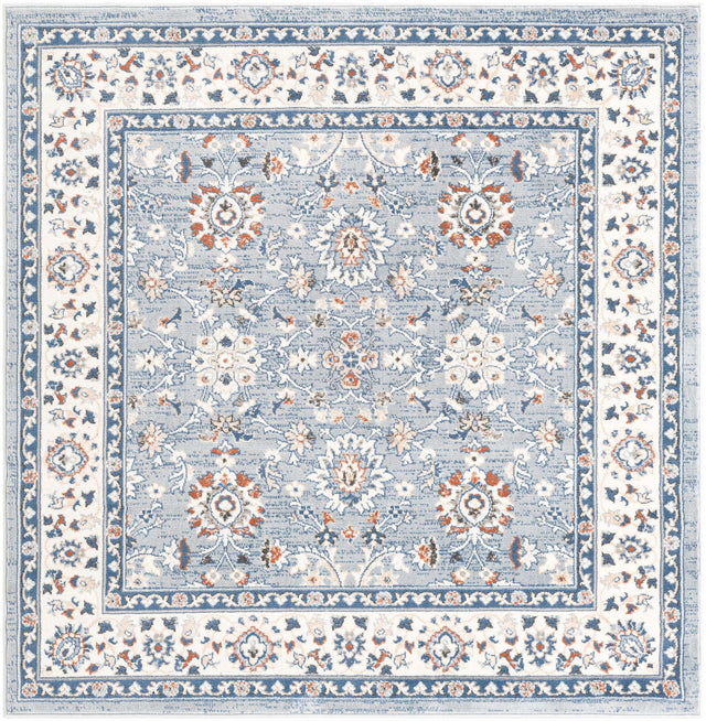 Aqua Blue 6' 1 x 6' 1 Charlotte Square Area Rug 100% Polypropylene With Jute Backing Traditional Classical Durable Carpet for Living Dining Office Rooms for Sale at Rug Engine