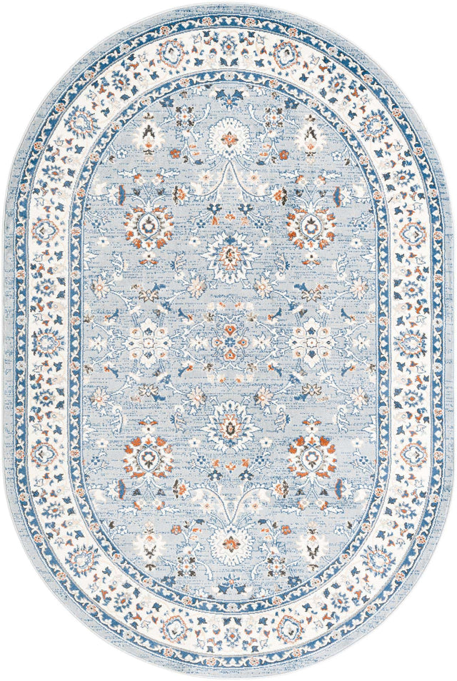 Aqua Blue 6' 1 x 9' Charlotte Oval Area Rug 100% Polypropylene With Jute Backing Traditional Classical Durable Carpet for Living Dining Office Rooms for Sale at Rug Engine