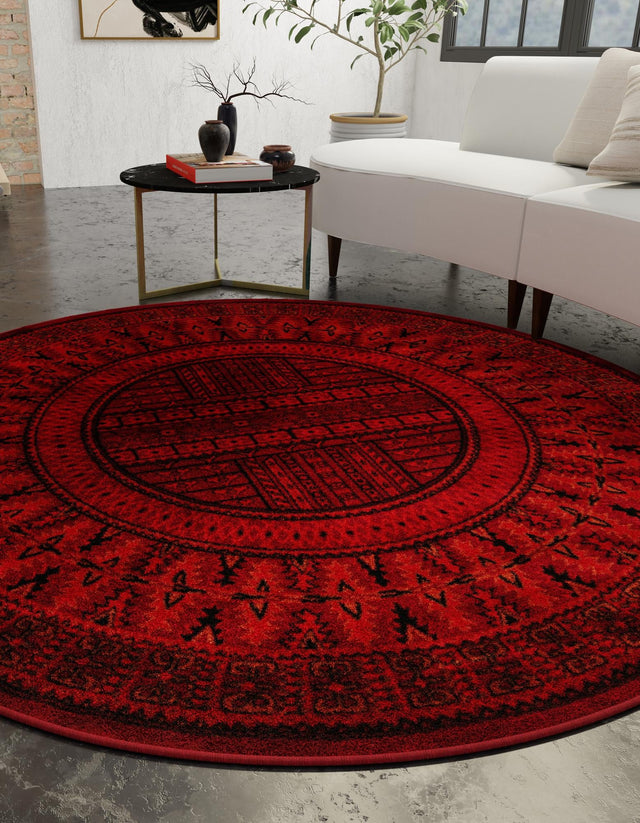 Red 3' 1 x 3' 1 Tekke Round Area Rug Classic Traditional Vintage Design Carpet for Living Rooms, Dining, Bedrooms, Office Space for Sale at Rug Engine
