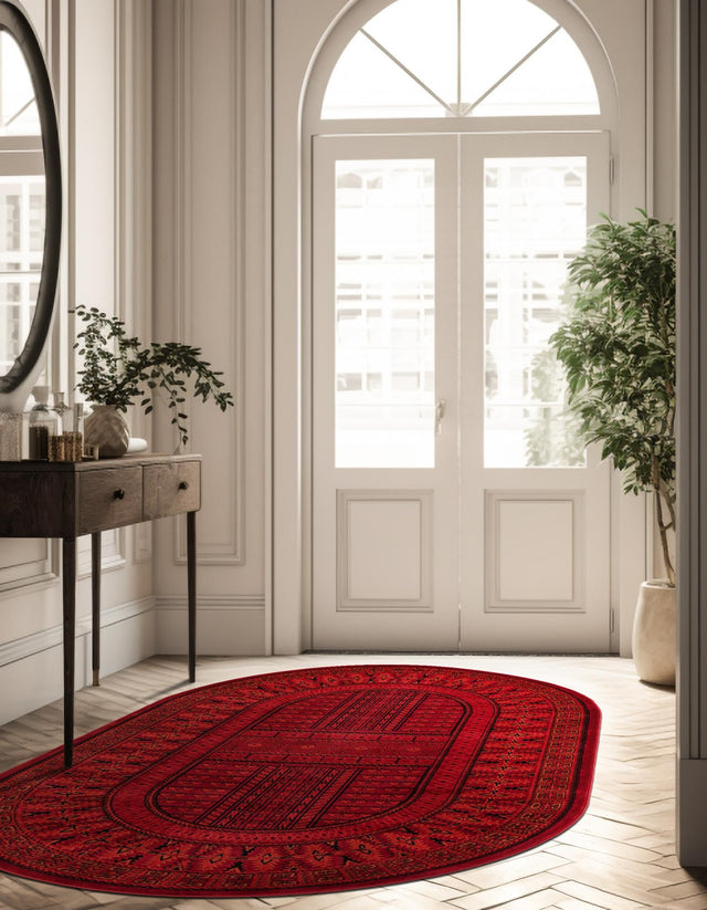 Red 3' 1 x 5' 3 Tekke Oval Area Rug Classic Traditional Vintage Design Carpet for Living Rooms, Dining, Bedrooms, Office Space for Sale at Rug Engine