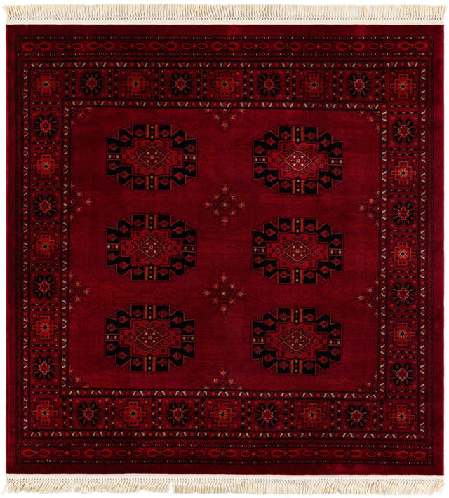 Red 6' 1 x 6' 1 Tekke Square Area Rug Classic Traditional Vintage Design Carpet for Living Rooms, Dining, Bedrooms, Office Space for Sale at Rug Engine